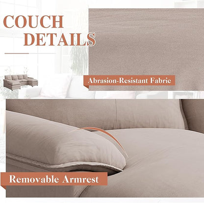 Meilocar U Shaped Sectional Sofa 4 Seat Cloud Couch Double Wide Chaise, Beige