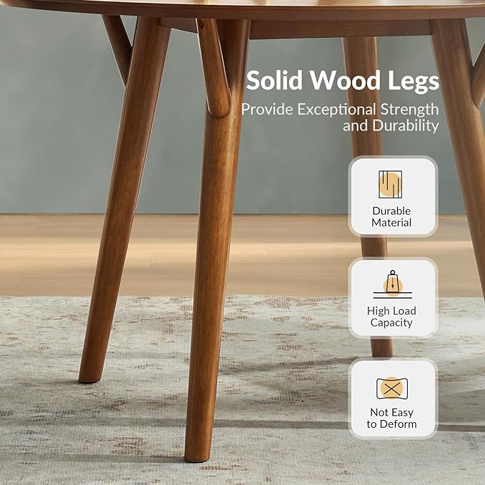 HULALA HOME Round Dining Table for 4, 45” Solid Wood Ktichen Table, Small Dinner Coffee Writing Table for Kitchen Dining Room, Save Space, Acorn