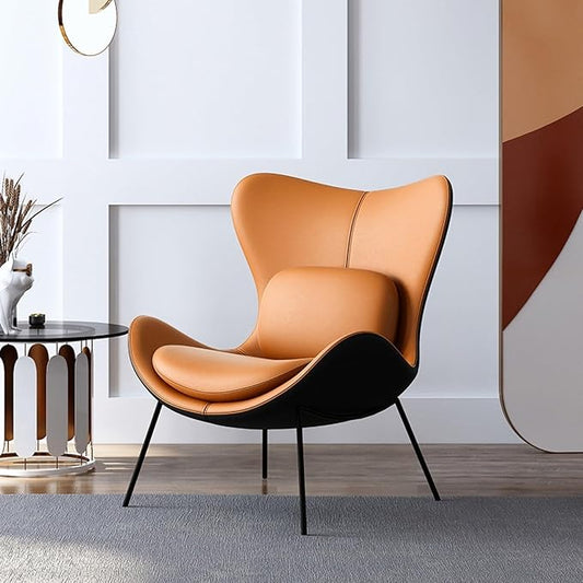 homary PU Leather Modern Wingback Accent Chair for Living Room Patio High-Density Foam Durable Metal Legs