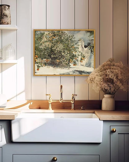 KBKBART Framed Vintage Kitchen Wall Art Prints Orange Tree Watercolor Oil Painting, Rustic Kitchen Sign Canvas Wall Art for Dining Room, Bedroom, Living Room, Farmhouse, Gallery, Vintage Pictures Wall Decor(12"x16")