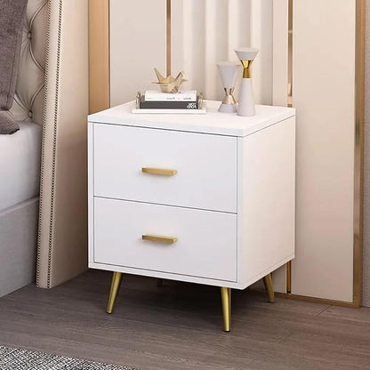 homary Modern Wood Nightstand with Gold Legs 2-Drawer Bedside Table in White