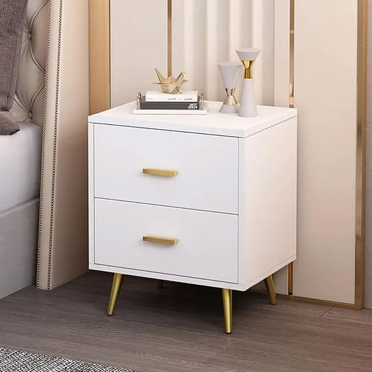 homary Modern Wood Nightstand with Gold Legs 2-Drawer Bedside Table in White