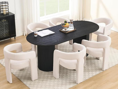 79" Modern Oval Dining Table, Farmhouse Round Wood Kitchen & Dining Room Table for 4-6 Seats, Wooden Strip Base, Home Desk with Easy-Clean Tabletop, Black