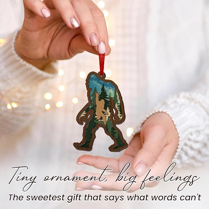OASSIE Bigfoot Christmas Ornaments Gifts for Men Women - Triple-Layer Wooden Christmas Ornaments 2025 for Tree Decorations - Big Foot Sasquatch Gifts for Friends Family, White Elephant Gift