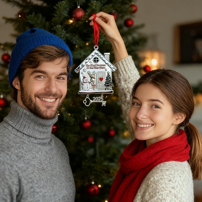 New Home Ornament 2025 Dated First Christmas Ornaments for Tree Decoration Metal House Decor Warming Gifts for Women Men Housewarming Presents for Couple Homeowners