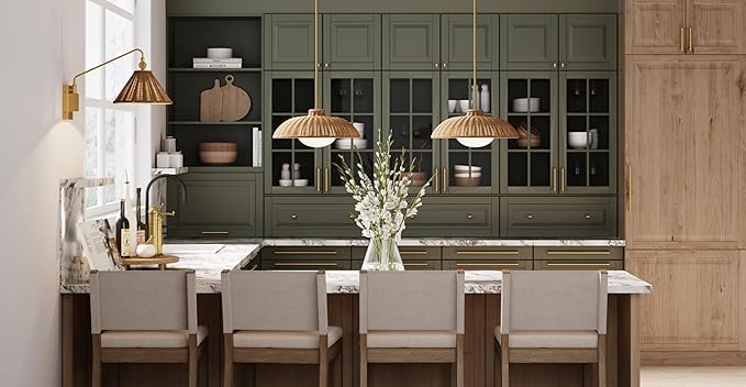 Nathan James Belleville Boho Rattan Pendant Light, Sloped Ceiling Pendant Light with Rattan Shade