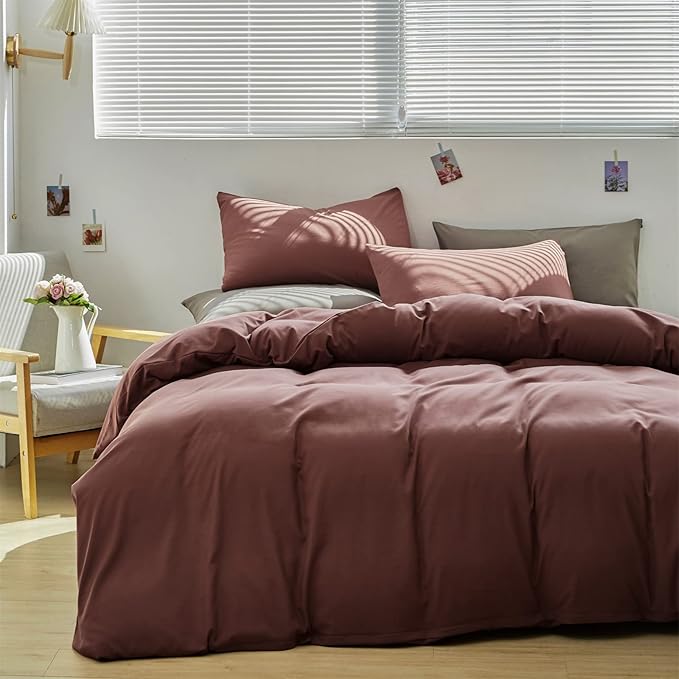 Pureant Brick Red Comforter Sets Full Solid Dark Rust Red Bedding Comforters Modern Plain Purplish Cotton Bed Quilts Women Girls Blackish Red Warm Blankets Pure Dark Brown Red Durable Bedding Vintage