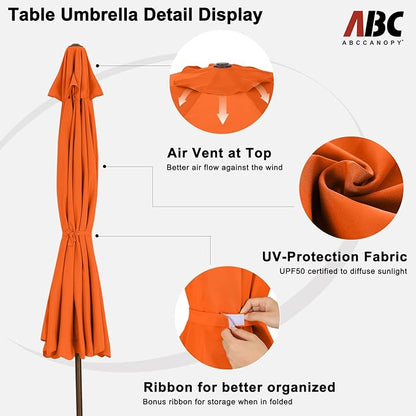 ABCCANOPY 10ft Scalloped Patio Umbrella, Outdoor Table Umbrella with Tilt and Crank, Fiberglass Ribs Deck Umbrella for Patio, Pool, Garden, Picnic (Orange)