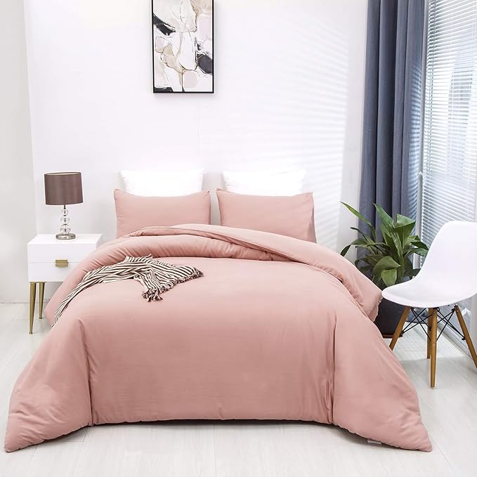 Pureant Blush Pink Comforter Set Queen Solid Color Bedding Comforter Sets Cotton Bedding for Women Girls Bean Pink Comforter Soft Cute Color Queen Blanket Quilts Muave Queen Size Comforter