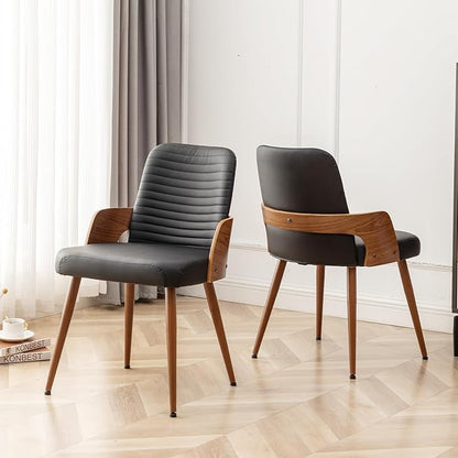 Dining Room Chairs,Mid Century Modern Kitchen Chairs,Upholstered Faux Leather Chairs,Metal Legs Wooden Desk Chairs,Armless and No Wheels for Kitchen Dining Living Room,Black,1PCS