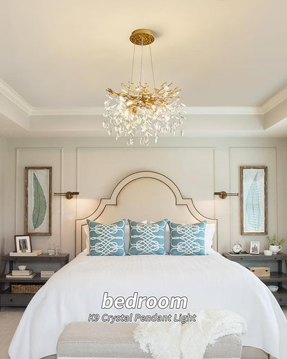 Modern Tree Branch Crystal Chandelier Luxury Gold Crystal Pendant Lighting 18" Contemporary 6-Light Chandeliers for Dining Room Kitchen Bedroom Living Room