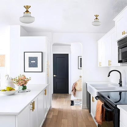 CLAXY Modern Gold Schoolhouse Ceiling Light Semi-Flush Mount Ceiling Light Fixture Milk Glass Lamp for Hallway Entryway Bedroom Kitchen