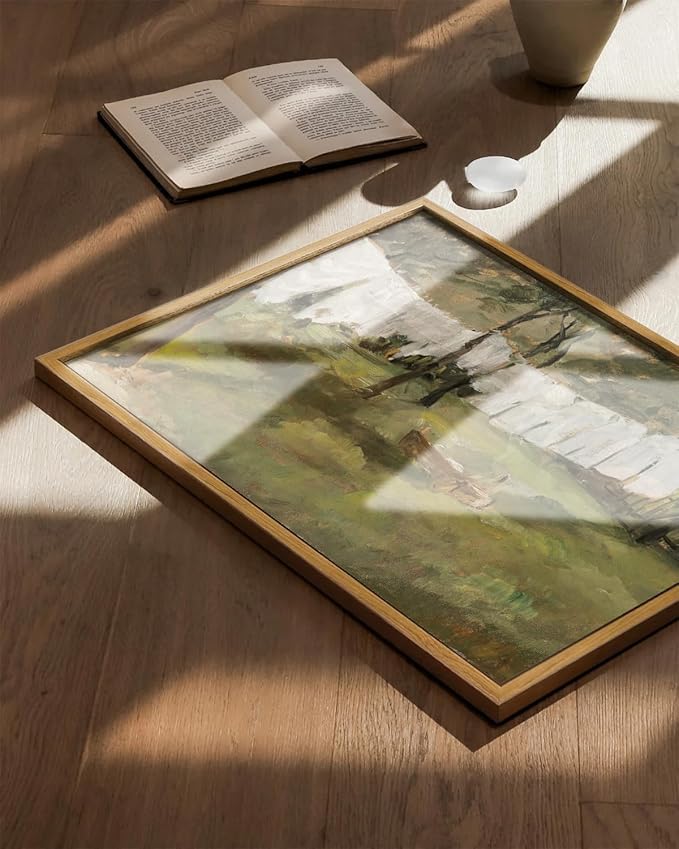 KBKBART Framed Canvas Wall Art Home Decor, Vintage Laundry Room Art Prints Wall Decor, Farmhouse Decor Canvas Oil Painting, Antique Country Landscape Wall Art Prints for Beroom Living Room Bathroom (12"x16")