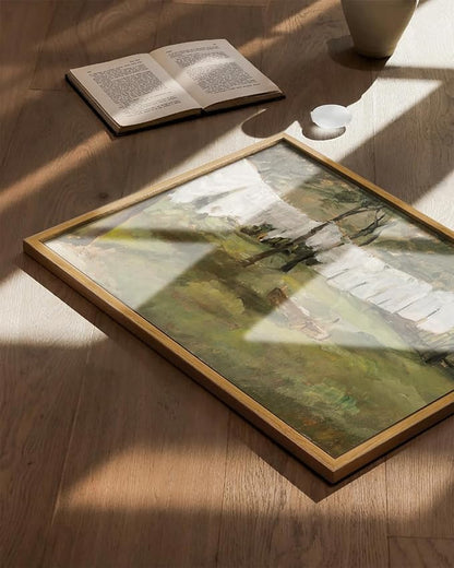 KBKBART Framed Canvas Wall Art Home Decor, Vintage Laundry Room Art Prints Wall Decor, Farmhouse Decor Canvas Oil Painting, Antique Country Landscape Wall Art Prints for Beroom Living Room Bathroom (12"x16")