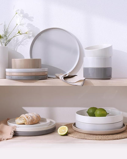 Famiware Nebula Plates and Bowls Set, 12 Pieces Dinnerware Sets, Dishes Set for 4, Multi-color