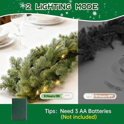 Bluesea 9FT Christmas Norfolk Pine Garland, Real Touch Pine, Faux Greenery Garland for Fireplace,Table, Stairs, Mantle, Window,Indoor Outdoor,Home,Holiday Decor（1 Pcs