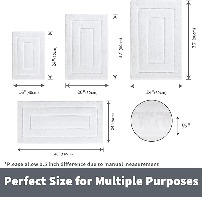 GRANNY SAYS Large Bathroom Rugs Non Slip Washable, 24" x 48", Water Absorbent Bath Mats for Bathroom, Thick Soft Shaggy Bath Rug, Microfiber Shower Room Floor Mat Decor, White