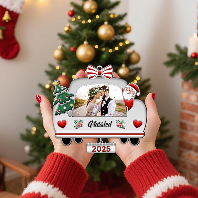 Wedding Gifts for Couples 2025 Wedding Car Picture Frame Christmas Ornament,Just MarriedGifts for Couples,Bridal Shower Gift for Bride- Comes in a Gift Box