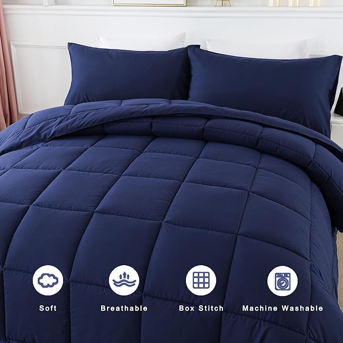 DOWNCOOL King Size Comforter Set -All Season Bedding Comforters Sets with 2 Pillow Cases -3 Pieces Bed Set Down Alternative King Bedding Set -Blue King Comforter Set(102"x90")