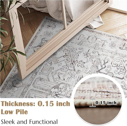 jinchan Vintage Floral Runner Rugs 2x6 Set of 2 Washable Non-Slip, Taupe