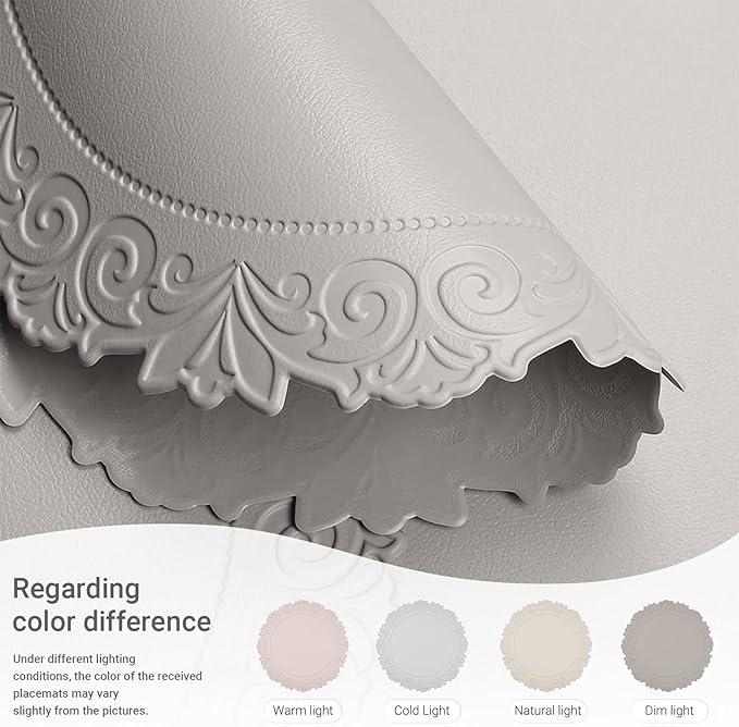 Noctiflorous Round Faux Leather 15 Inch Placemats Set of 4 Waterproof Wipeable Heat Resistant Tablemat for Dining Table Kitchen Non Slip Oilproof Table Place Mat for Indoor Outdoor(Grey, 4)