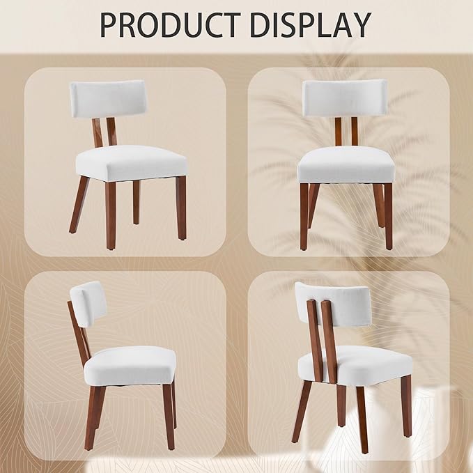 MOJAY Dining Chairs Set of 4, Mid Century Modern Kitchen Chair Linen Fabric Side Chairs with Curved Backrest for Kitchen, Dining Room, Restaurant, or Patio, Off-White