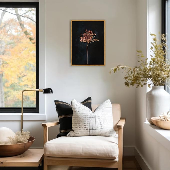 KBKBART Framed Vintage Wall Art Prints, Retro Moody Floral Botanical Canvas Painting Farmhouse Decor, Black Dark Classical Flower Framed Canvas Wall Art for Bathroom, Bedroom, Living Room(11"x14")