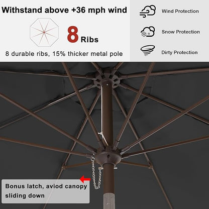 ABCCANOPY 9ft Scalloped Patio Umbrella, Outdoor Table Umbrella with Tilt and Crank, Fiberglass Ribs Deck Umbrella for Patio, Pool, Garden, Picnic (Dark Gray)