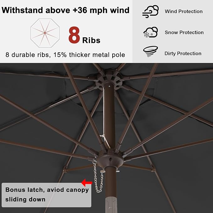 ABCCANOPY 9ft Scalloped Patio Umbrella, Outdoor Table Umbrella with Tilt and Crank, Fiberglass Ribs Deck Umbrella for Patio, Pool, Garden, Picnic (Deep Gray)