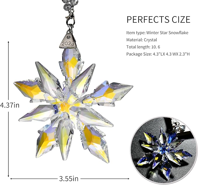 2025 Annual Edition Crystal Snowflake Christmas Ornament,Iridescent Holiday Tree Keepsake, Window Suncatcher,Winter Decor Gift(2025 Colorful)