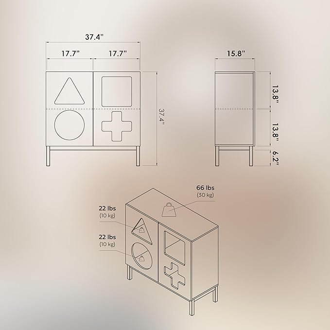 WERMO 37'' Showcase Display Cabinet with Geometric Cut-Out Doors - Modern Curio Cabinet for Dining Room, Living Room, Entryway. Trophy Case, Collectible Display Case Wood with Door & Storage Consoles (Walnut)