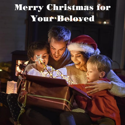 Lewondr Christmas Tree Light, 11'' Battery Operated Christmas Tree Night Light, Crystal Spiral Xmas Tree Table Lamp with Star Light & Metal Stand, Christmas Decoration for Home Room Desk Indoor, Gold