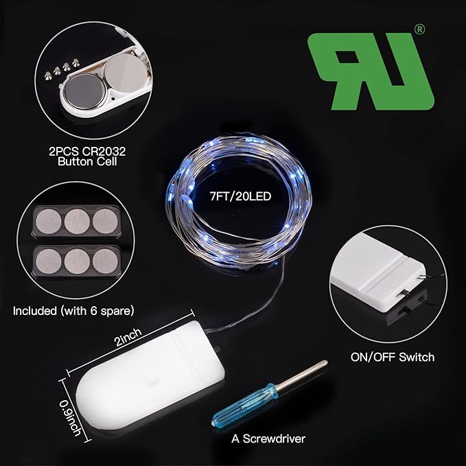 Brightown 12 Pack Led Fairy Lights Battery Operated String Lights Waterproof Silver Wire 7 Feet 20 Led Firefly Starry Moon Lights for DIY Wedding Party Bedroom Patio Christmas (12 Pack, Blue)