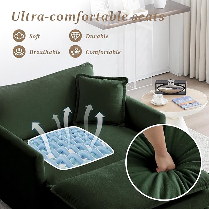 SoarFlash Chenille Sectional Sofa, Comfy Modular Single Sofa with Ottoman, Modern Recliner Deep Seat Sofa Set for Living Room,Green