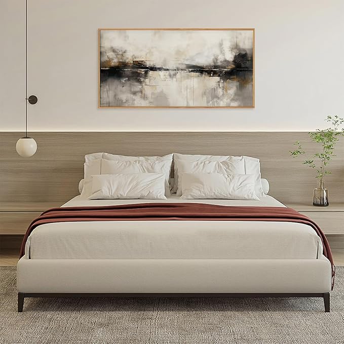 HOURIA Large Neutral Black Brown Framed Canvas Wall Art Set,Abstract Gray Wall Decor,Minimalist Beige Wall Painting,Modern Illustrations Tan Art Print for Living Room, Bedroom, Office- 40"x20"x1