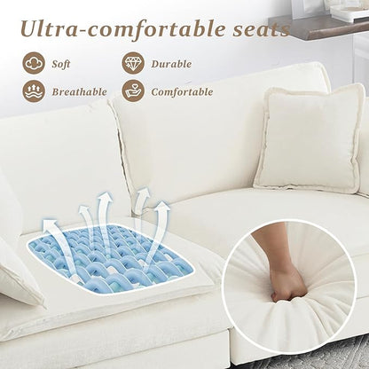 SoarFlash Chenille Sectional Sofa, Comfy Modular Loveseat Sofa, Modern 2-Seat Couch Deep Seat Sofa Set for Living Room,White