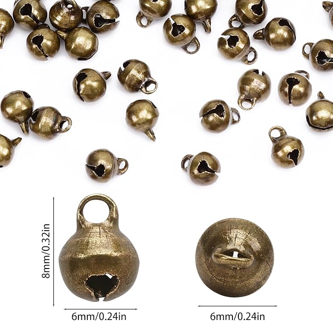 Augshy 200 Pieces Mini Jingle Bells, 1/4 Inch Vintage Alloy Bronze Color Bell Craft Bell for Christmas Home and Pet Decorations Bracelet Necklace Making Xmas Decor Party Favors Supplies