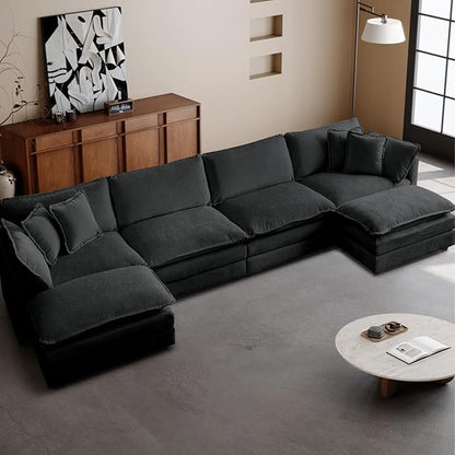 SoarFlash Chenille Sectional Sofa, Comfy L/U Shaped Modular Coush Sofa with Ottoman, Modern 4 Seat Couch Deep Seat Sofa Set for Living Room,Grey