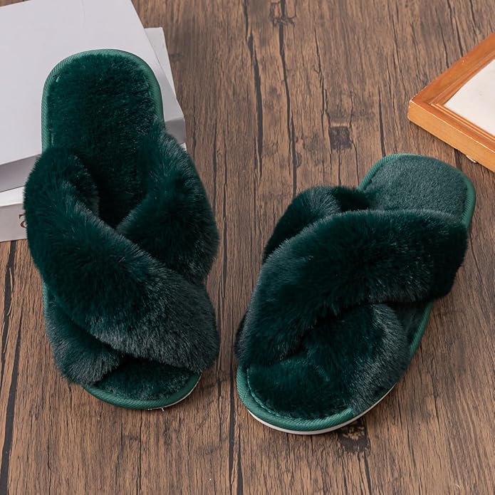 Women's Slipper Memory Foam Cross Band Fuzzy Slippers Open Toe Cozy House Slippers Cozy Plush Bedroom Indoor Outdoor