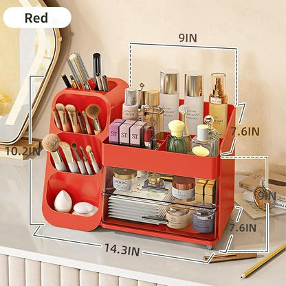 Makeup Organizer with Drawers for Vanity,Spacious Cosmetic Display Case,Perfect Storage Solution for Your Beauty Essential (Red)