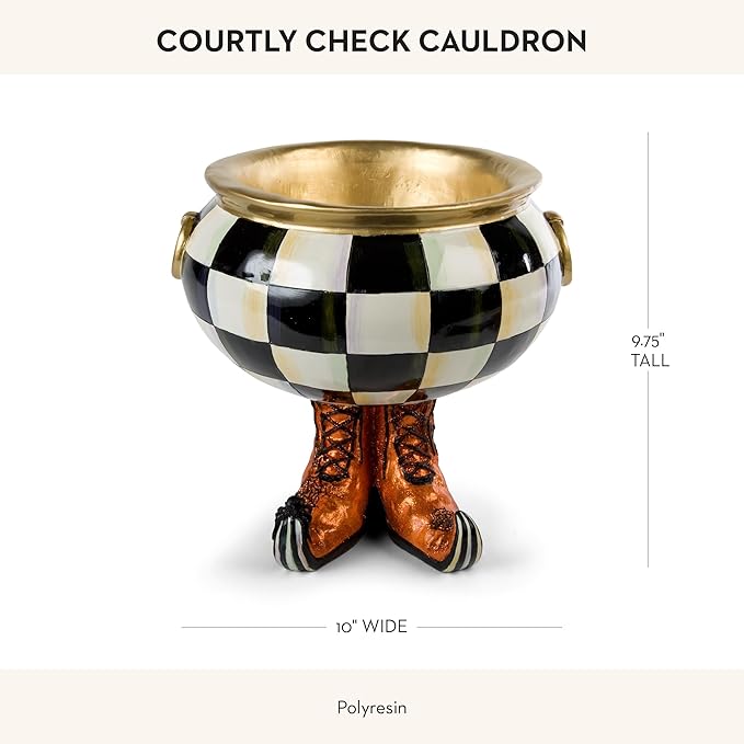 MACKENZIE-CHILDS Courtly Check Cauldron, Halloween Candy Vessel, Home Decor, 96 Ounce Vessel