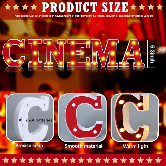 Cinema Light up Letters Sign Party Decorations Battery Powered Marquee Lighted Sign LED Alphabet Letter Lights for Night Party Tabletop Decor Supplies