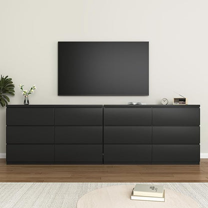 Dresser for Bedroom,Modern Large Wood Dresser,6 Chest of Drawers,Living Room,Hallway,Entryway,TV Stand Drawer Organizer(Black)