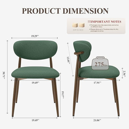 Dining Chairs Set of 4, Upholstered Dining Room Chairs with Metal Legs and Anti Slip Pads, Curved Back Wood Kitchen Chair for Home and Restaurant Use, Green