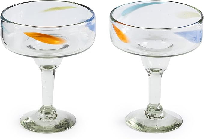 16 oz Hand Blown Mexican Margarita Glasses Set of 2 - Confetti Dots - MEXICAN GLASSWARE