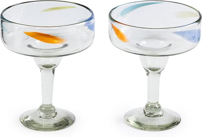 16 oz Hand Blown Mexican Margarita Glasses Set of 2 - Confetti Dots - MEXICAN GLASSWARE