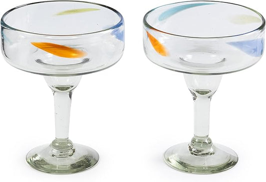16 oz Hand Blown Mexican Margarita Glasses Set of 2 - Confetti Dots - MEXICAN GLASSWARE