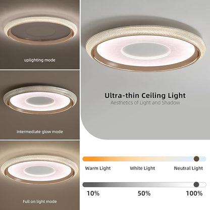 LED Flush Mount Ceiling Light, 19inch Round Dimmable Ceiling Lamp, Multiple Modes, 3000K-6000K, 60W, Modern Living Room Lighting Fixture for Entryway, Dining Room, Bedroom, Bathroom, Study
