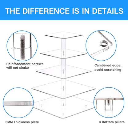 YestBuy 5 Tier Cupcake Stand Acrylic Cupcake Tower Display with LED Light Premium Cupcake Holder Dessert Tree Tower for Birthday Cady Bar Party Décor Weddings, Birthday Parties Events (Blue Light)