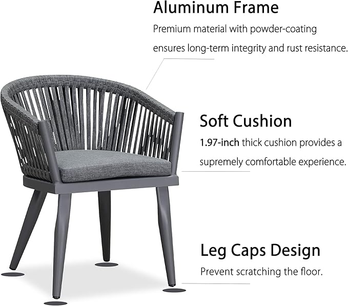 PURPLE LEAF 7 Pieces Outdoor Dining Set with Patio Aluminium Dining Table and Wicker Rattan Chairs Modern Furniture Cushions Sets for Backyard Indoor Decor Kitchen Grey